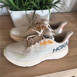 Hoka Beige and Orange Running Shoes